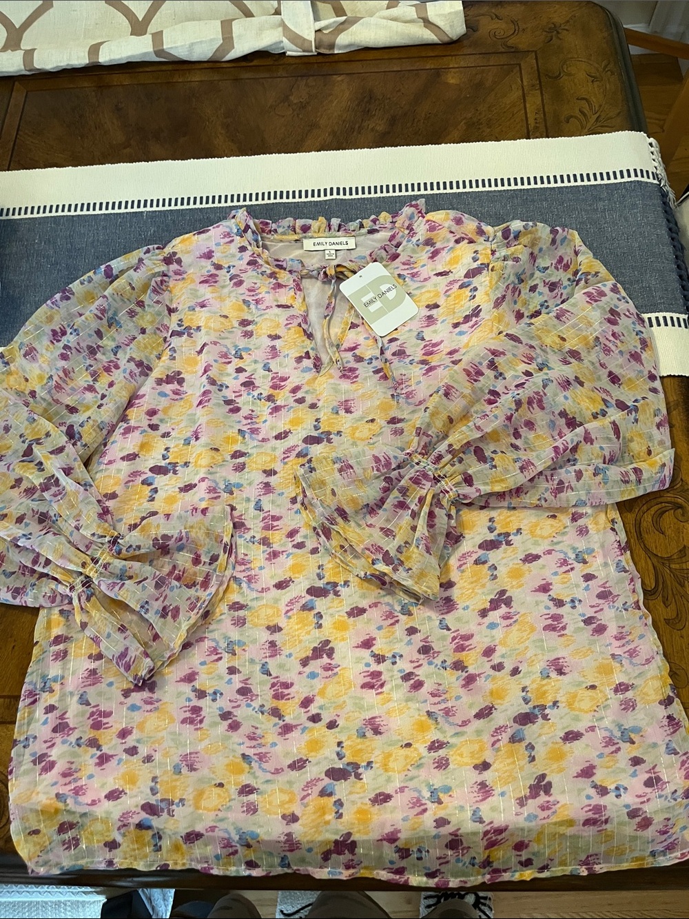 Ellen Tracy Pastel Floral Popover Top in Lavender Yellow Pink